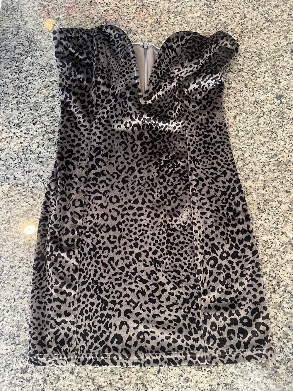 Blue Blush Strapless Leopard Velvet Mini Dress - Black and Gray